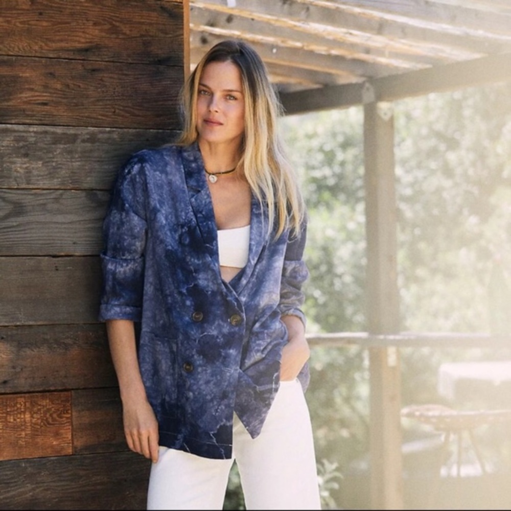 NWT Anthropologie Amadi Shine Linen Blazer Tie Dye
